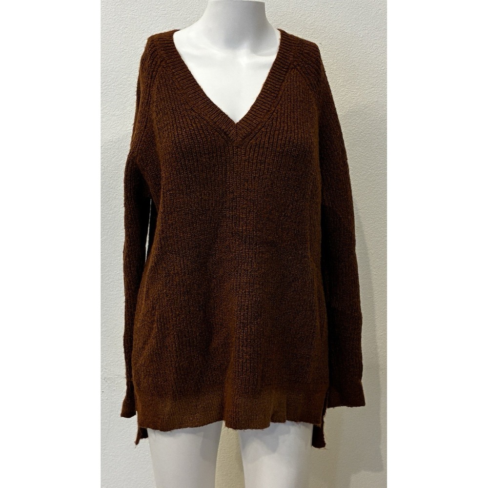 Natural Collections Womens‎ Brown V-Neck Soft Sweater Size L Classic Timeless
